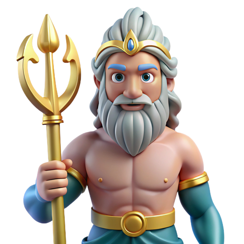 dramatic minimalist Poseidon, God of the Sea, holding trident, professional png