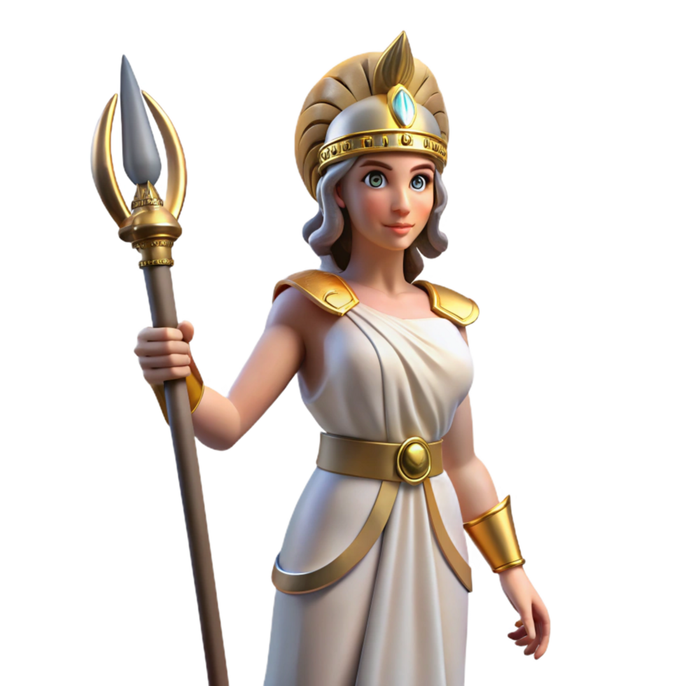 serene minimalist Athena, Goddess of Wisdom and War, holding a spear, high quality png