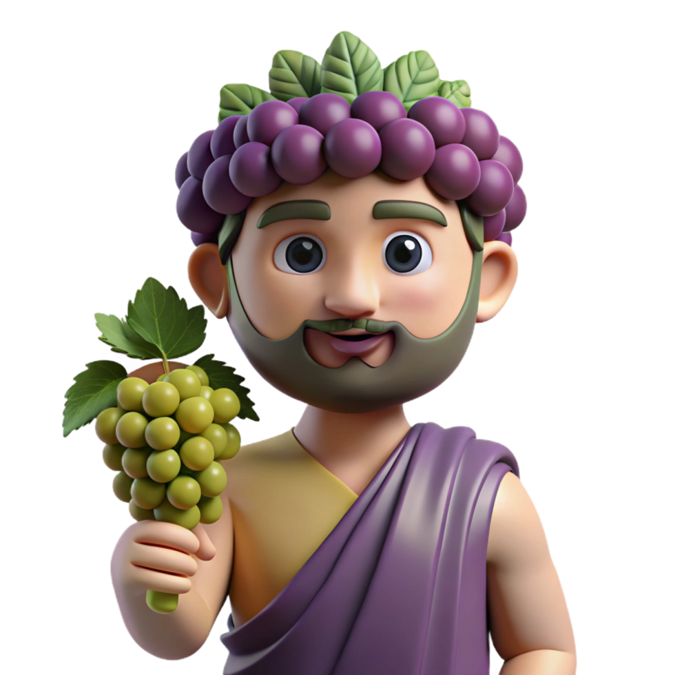 vibrant classic Dionysus, God of Wine, holding a grapevine, 4K png