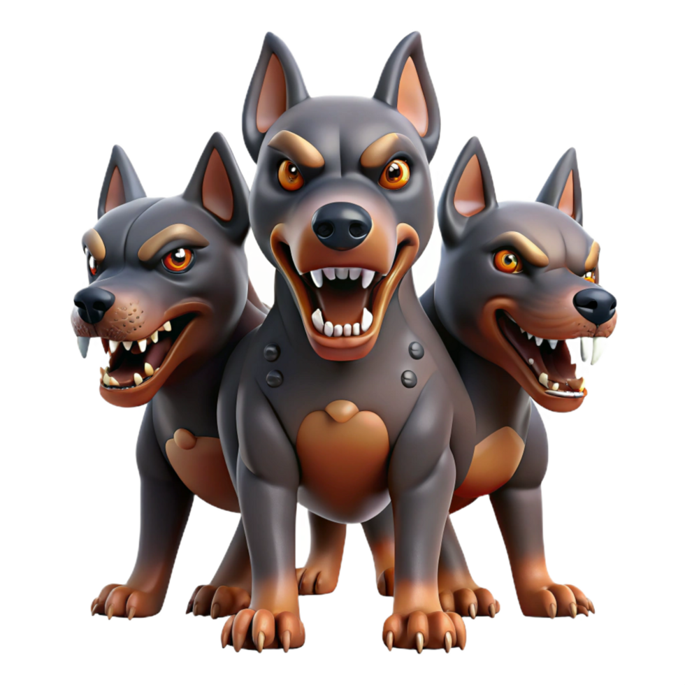 stunning minimalist Cerberus, three-headed dog, guarding the underworld, original png