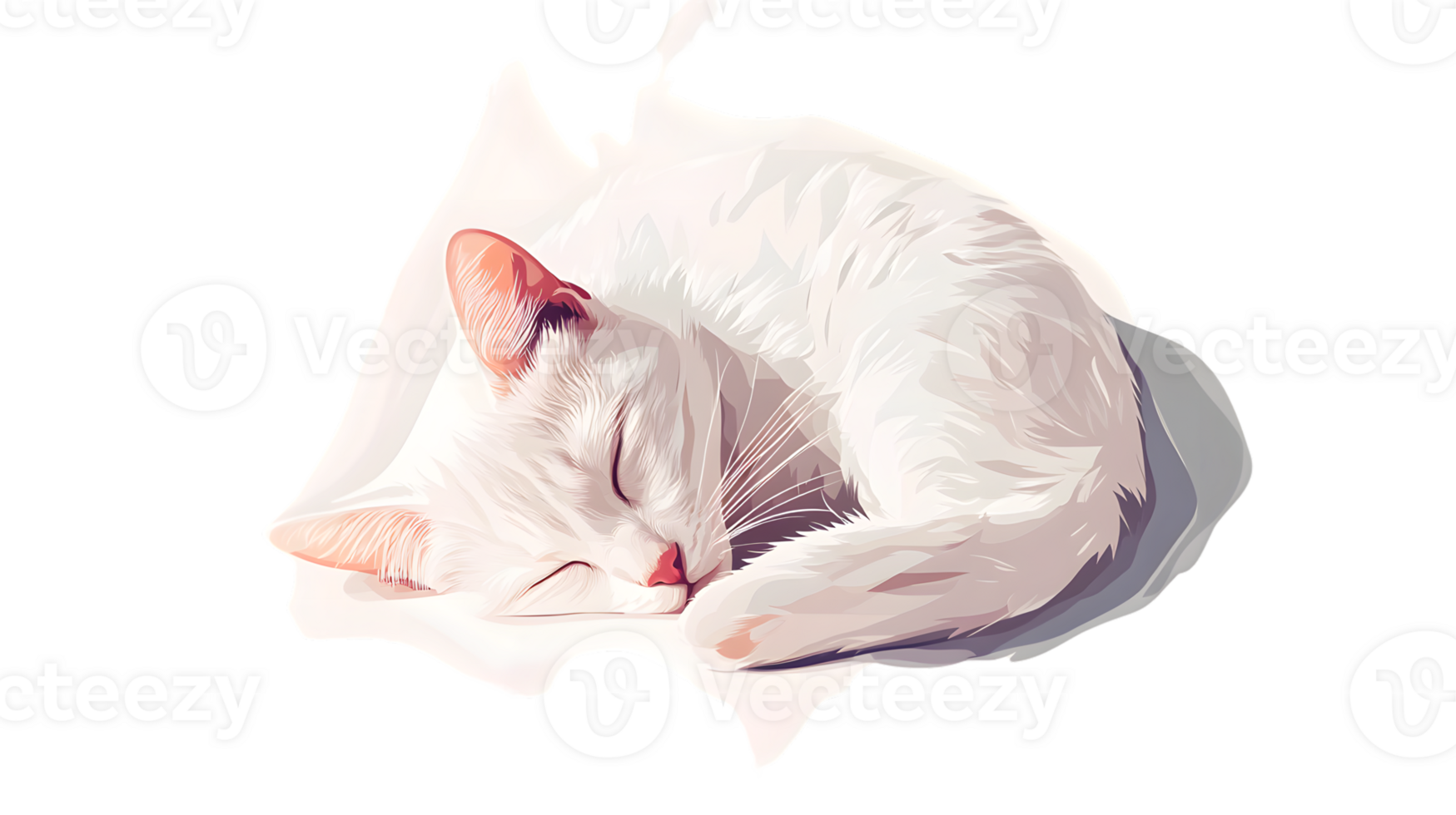 A serene white cat curled up in a peaceful slumber ideal for themes of relaxation comfort an png