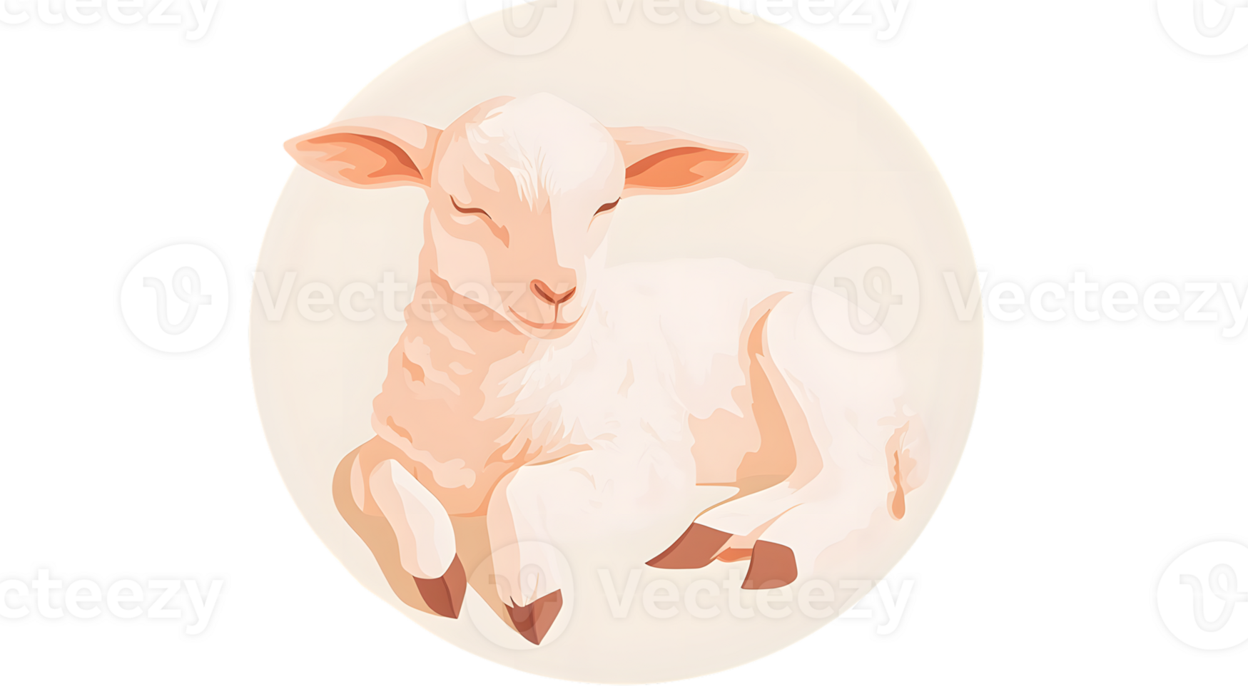 Adorable Lamb Resting in a Circular Frame Soft Pastel Colors Minimalist Design Animal Illust png