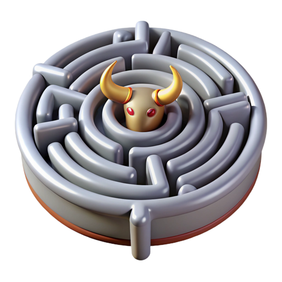 stunning minimalist Minotaur's labyrinth, intricate maze, premium png