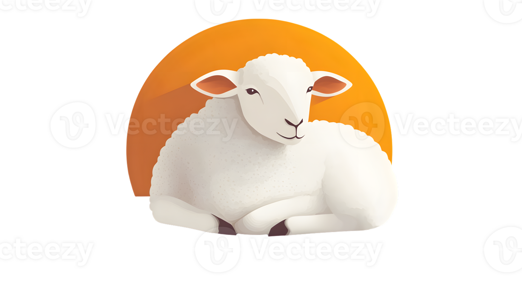 Adorable Sheep Resting Against a Warm Orange Background Perfect for Farm Nature and Animal T png