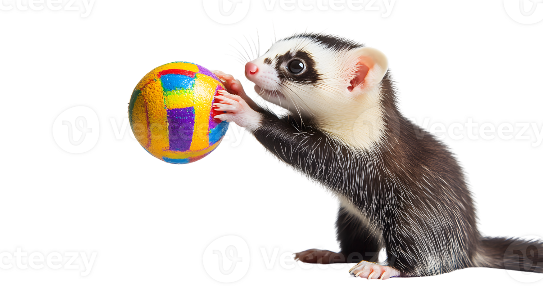 Adorable Pet Playing with a Colorful Ball Captivating Animal Photography Fun and Playful Mome png