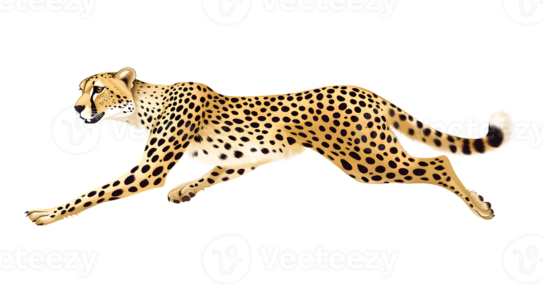 Agile Predator in Motion A Detailed Illustration of a Spotted Big Cat Sprinting Against a Dark png