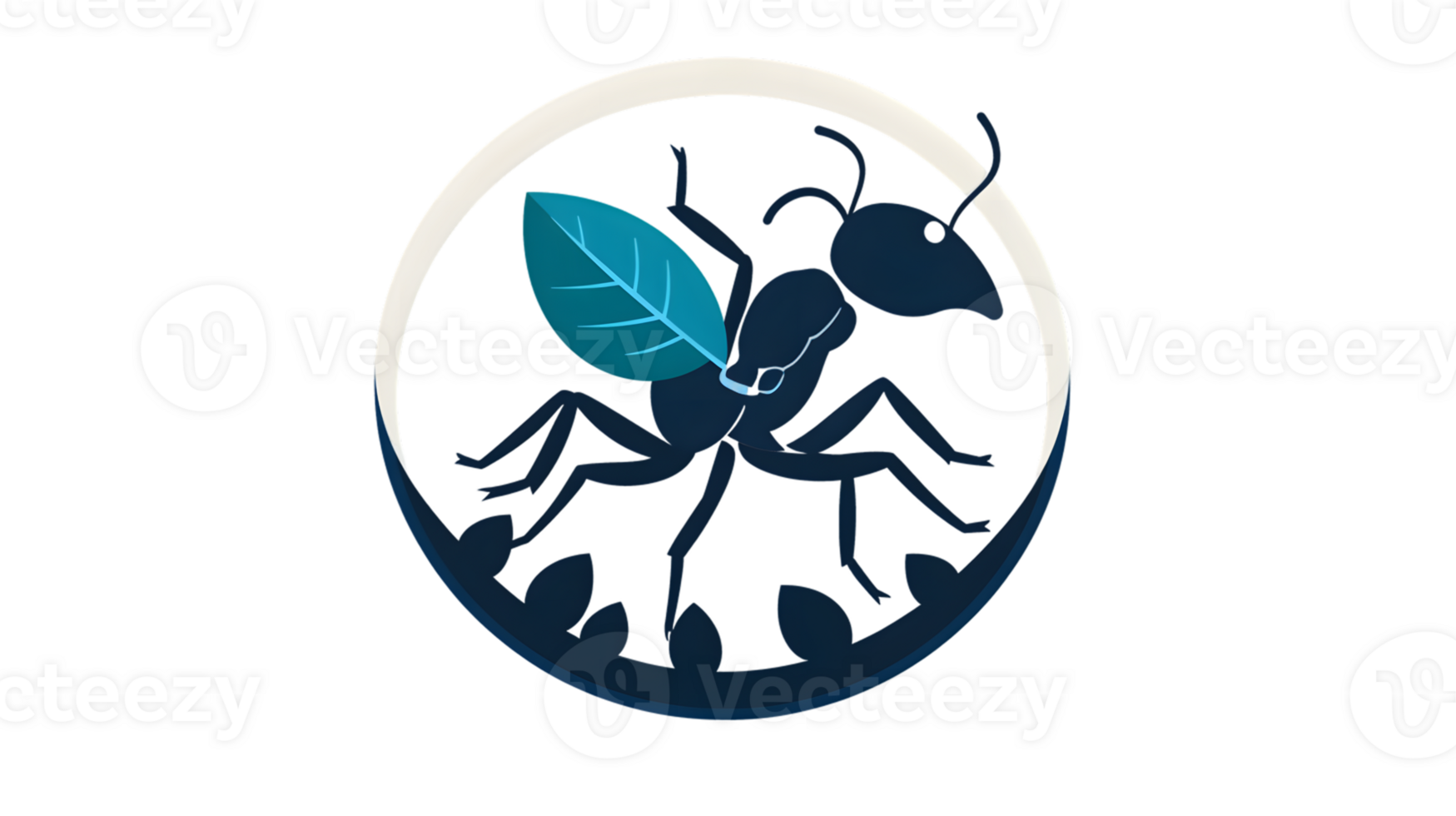 Ant Carrying Leaf in Circular Frame Nature and Ecology Illustration for Design Projects png
