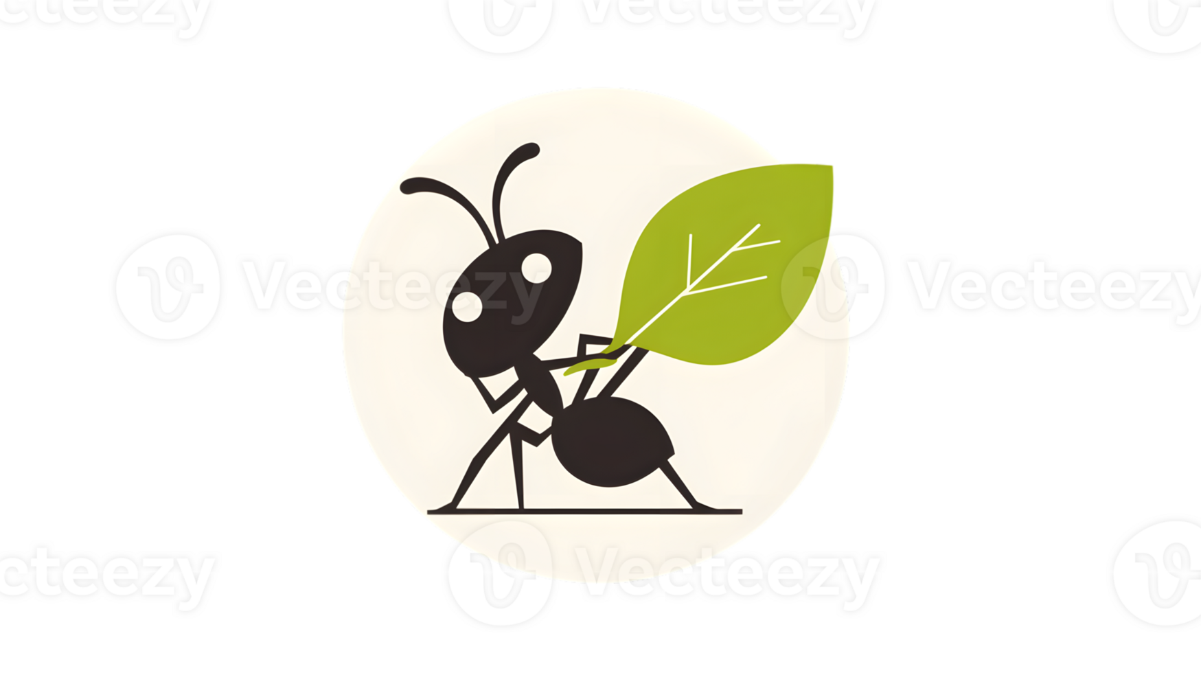 Ant Carrying Leaf Minimalist Illustration for Nature and Sustainability Themes png