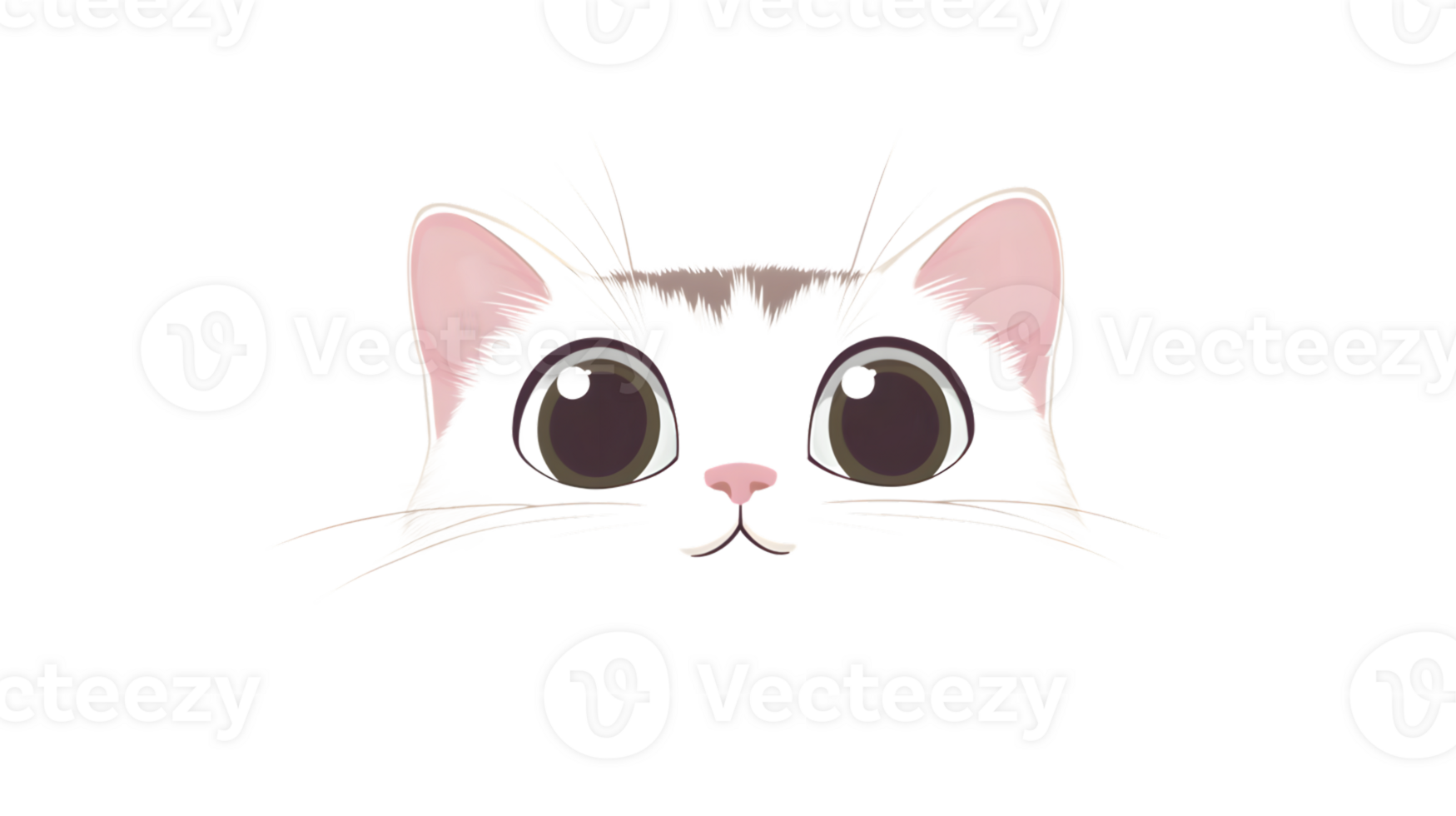 Cartoon Cat Face with Expressive Eyes and Whiskers for Creative Projects png