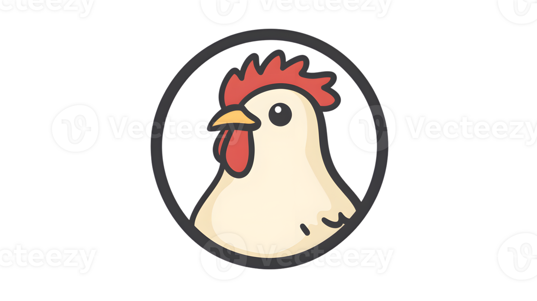 Cartoon Rooster with Red Comb and Wattle in a Circular Frame Farm Animal Illustration for Des png