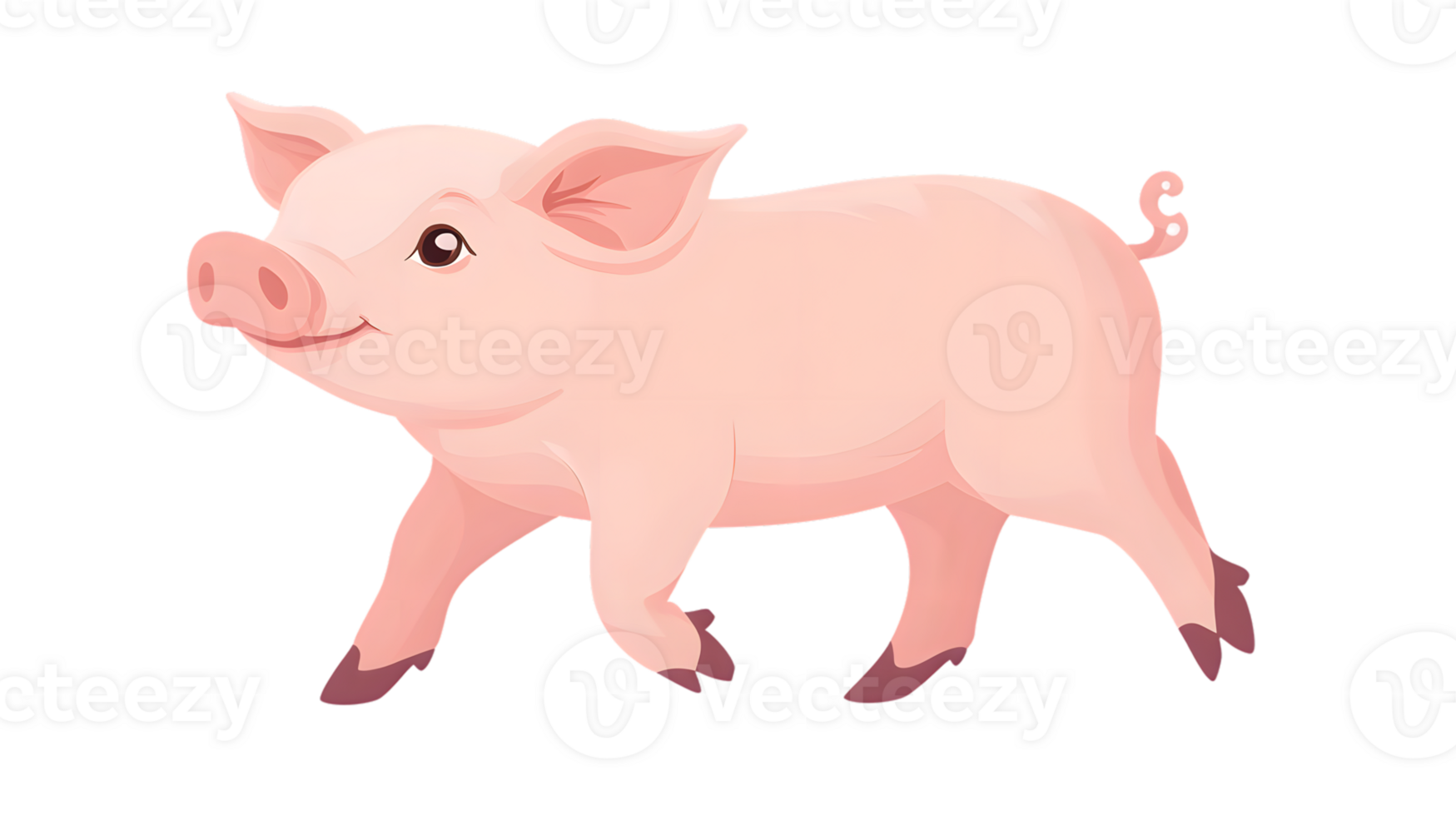 Cartoon Pig Illustration Adorable Pink Piglet with Curly Tail and Friendly Expression for Kids png