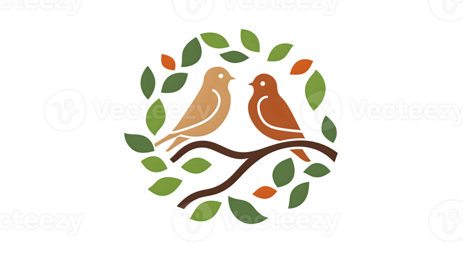 Charming Birds on a Branch with Autumn Leaves Illustration png
