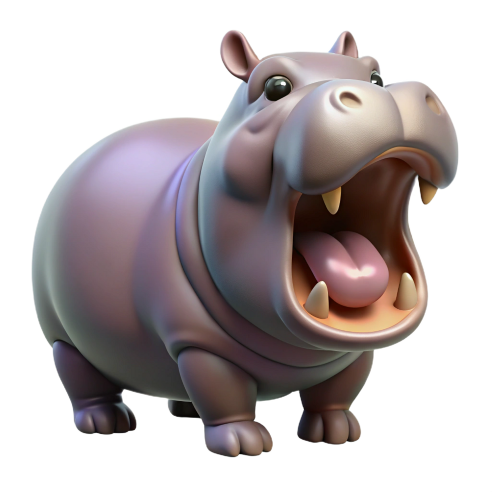 dramatic contemporary A yawning hippopotamus premium png