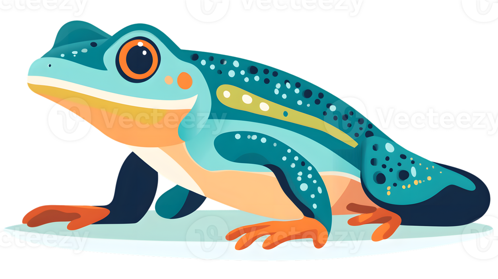 Colorful Frog on a Surfboard Vibrant Illustration for Nature Adventure and Fun Themes png