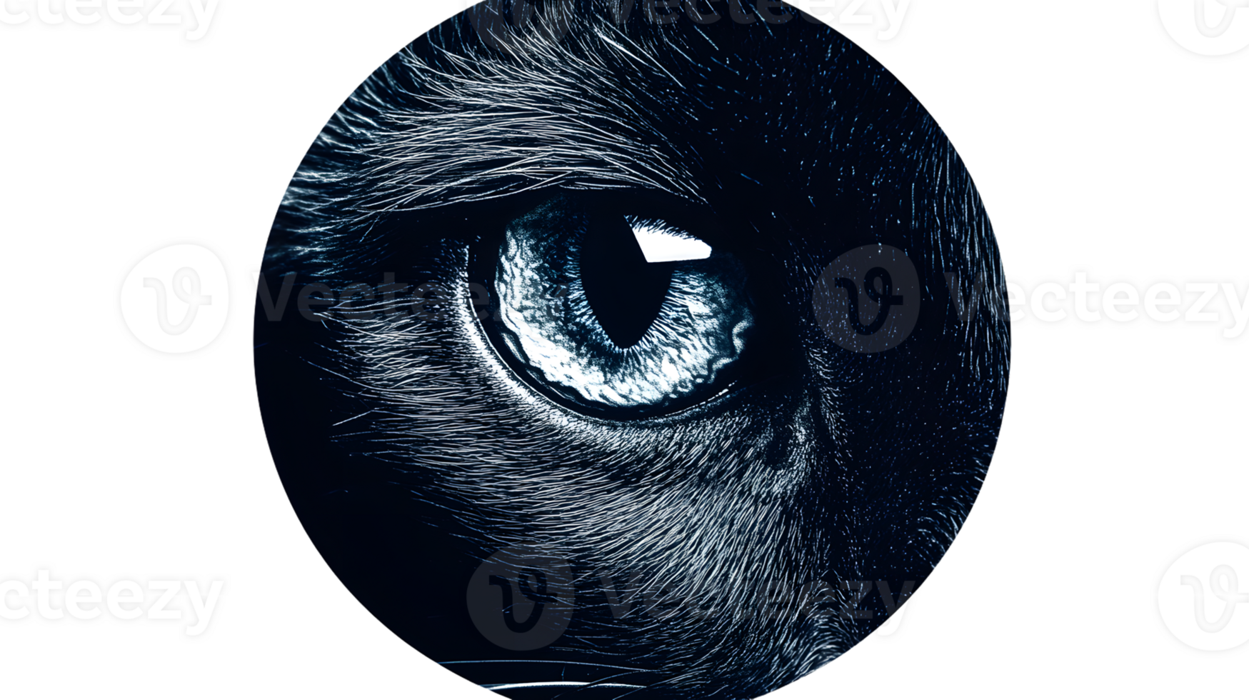 Closeup of an animals eye dark fur blue iris detailed texture mysterious gaze png