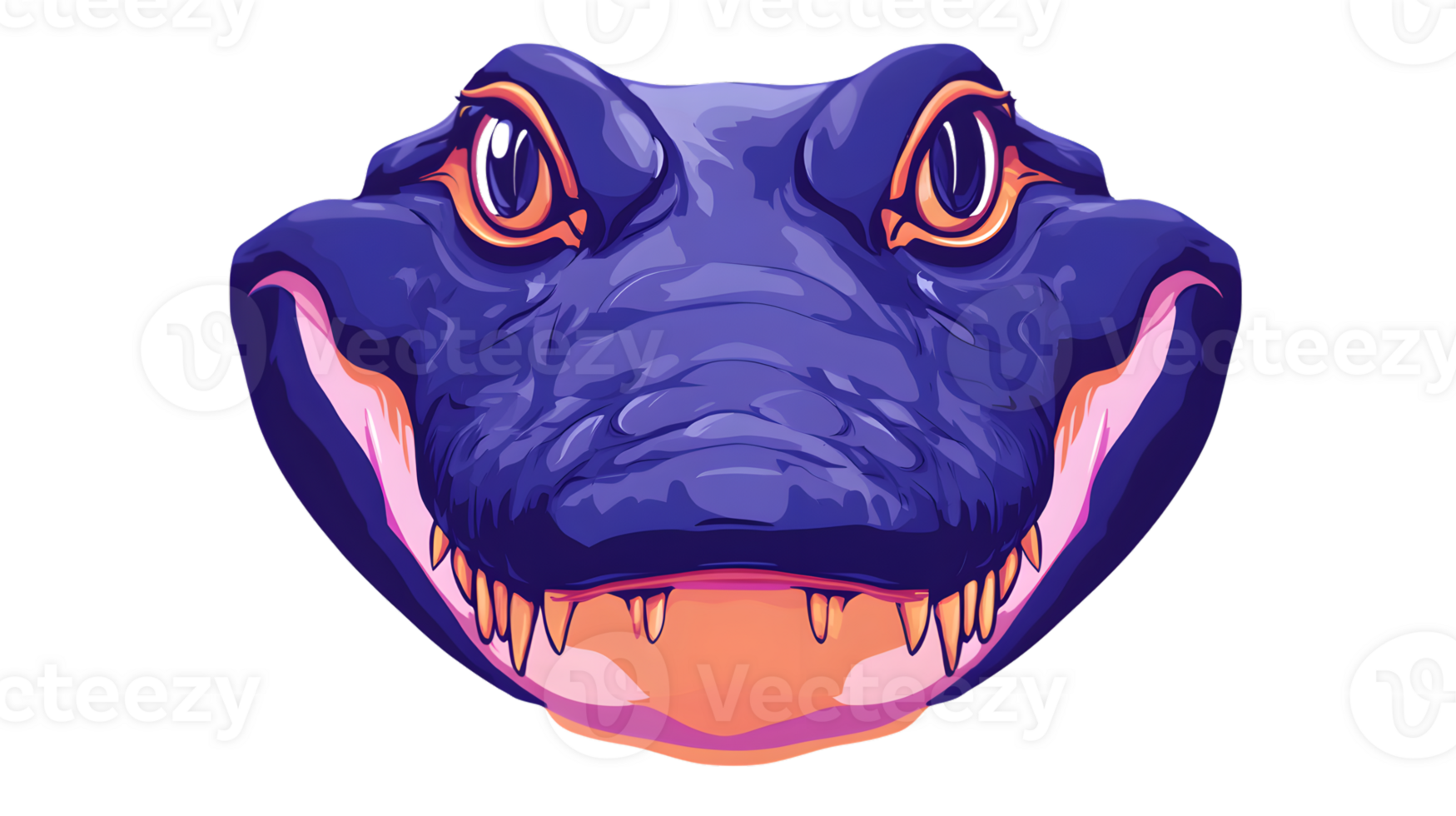 Vivid Purple Dinosaur Head with Open Mouth Sharp Teeth and Expressive Eyes for Fantasy Prehi png