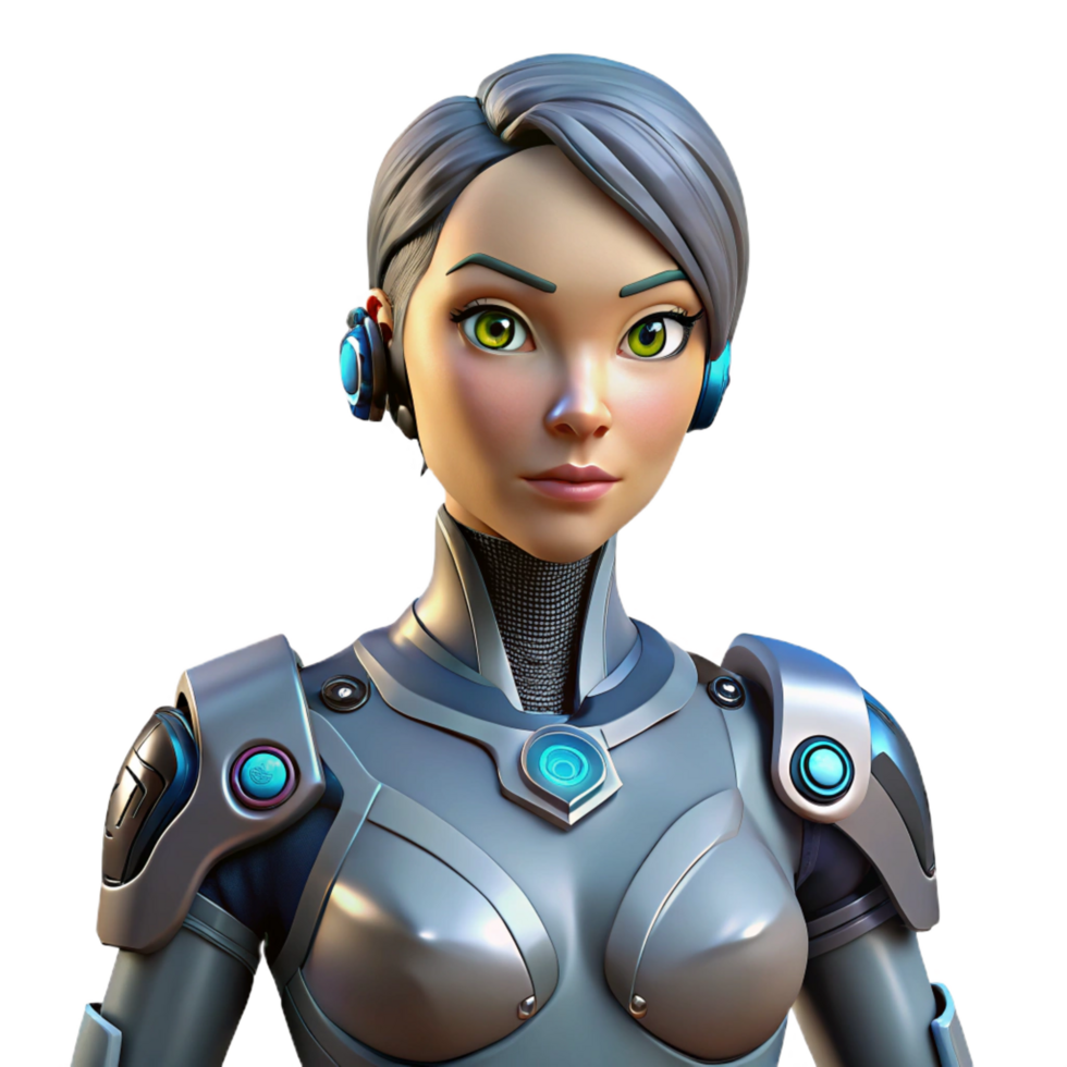 wonderful modern Cyberpunk style female cyborg with visible mechanical augmentations detailed png