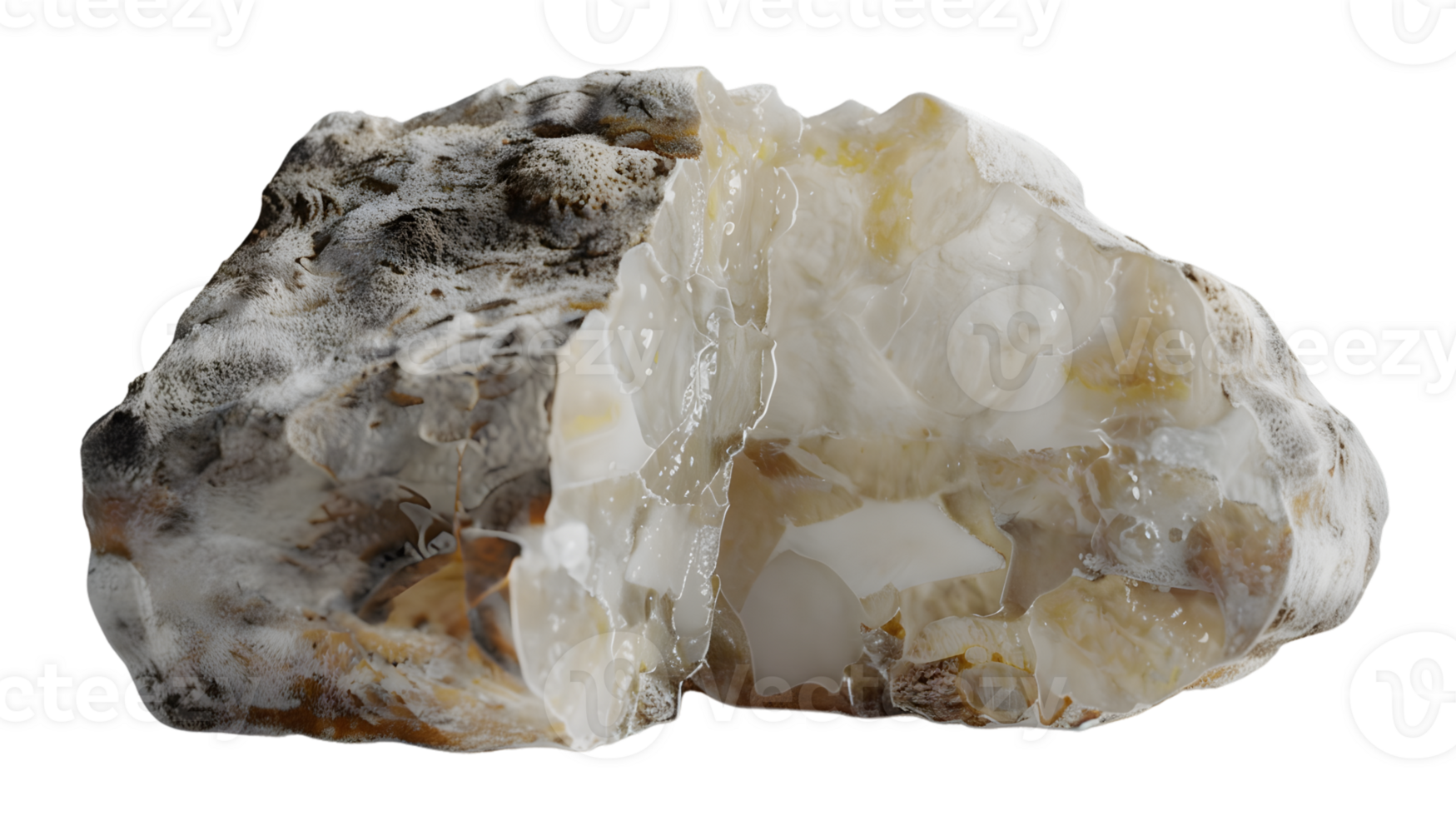 A Raw Gemstone Broken Open Revealing Internal Texture and Crystal Formation png