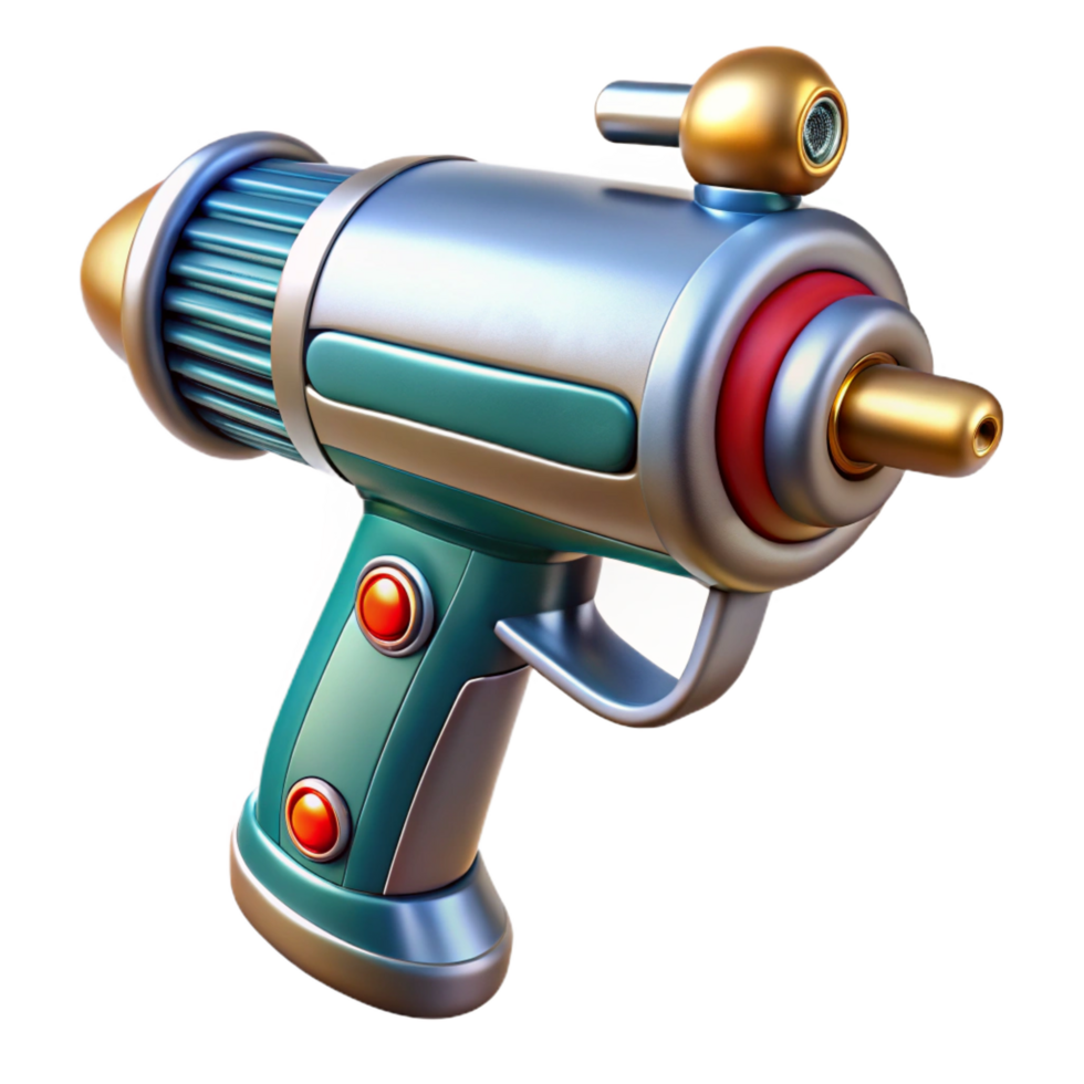 extraordinary classic Retro-futuristic ray gun with chrome plating and wooden grip high quality png
