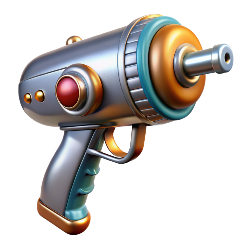 magnificent vintage Retro-futuristic ray gun with chrome plating and wooden grip high quality png
