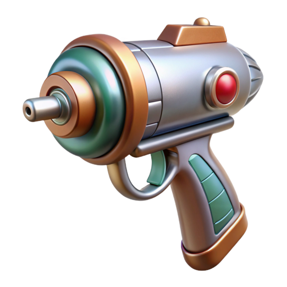 magnificent contemporary Retro-futuristic ray gun with chrome plating and wooden grip high quality png