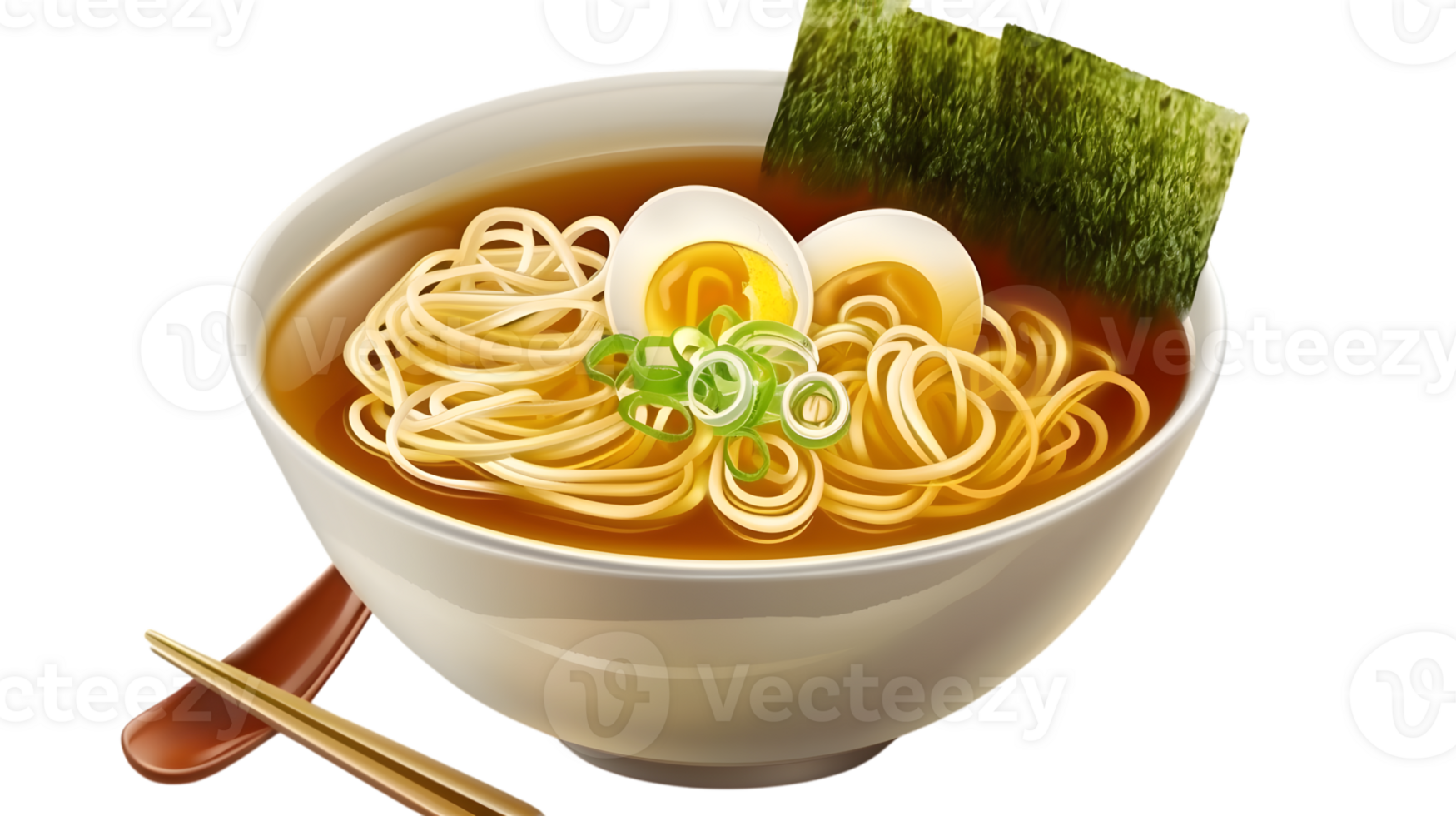 A steaming bowl of noodles with egg seaweed and green onions perfect for food and culinary t png