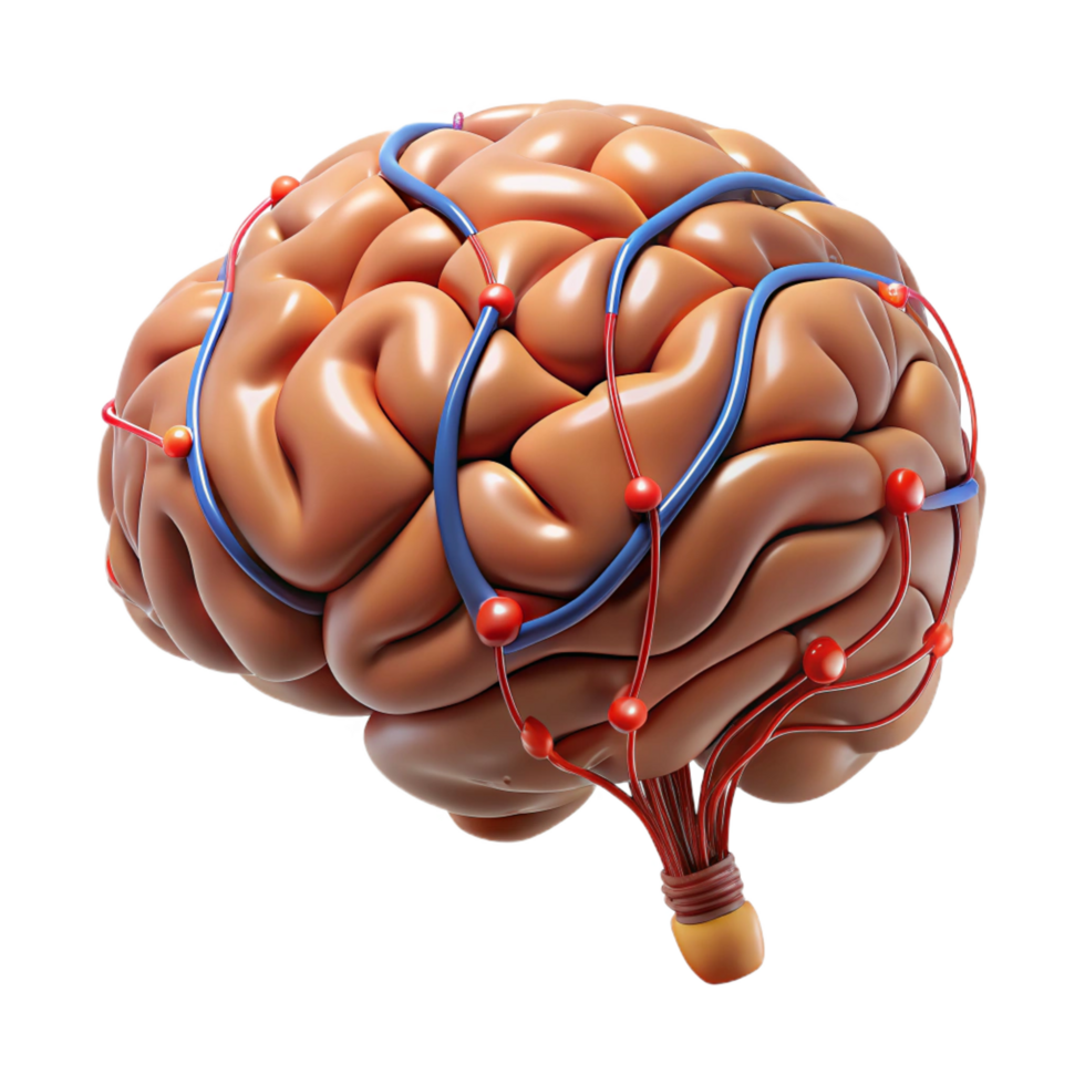 wonderful traditional High-resolution 3D model of a human brain with neural pathways highlighted original png