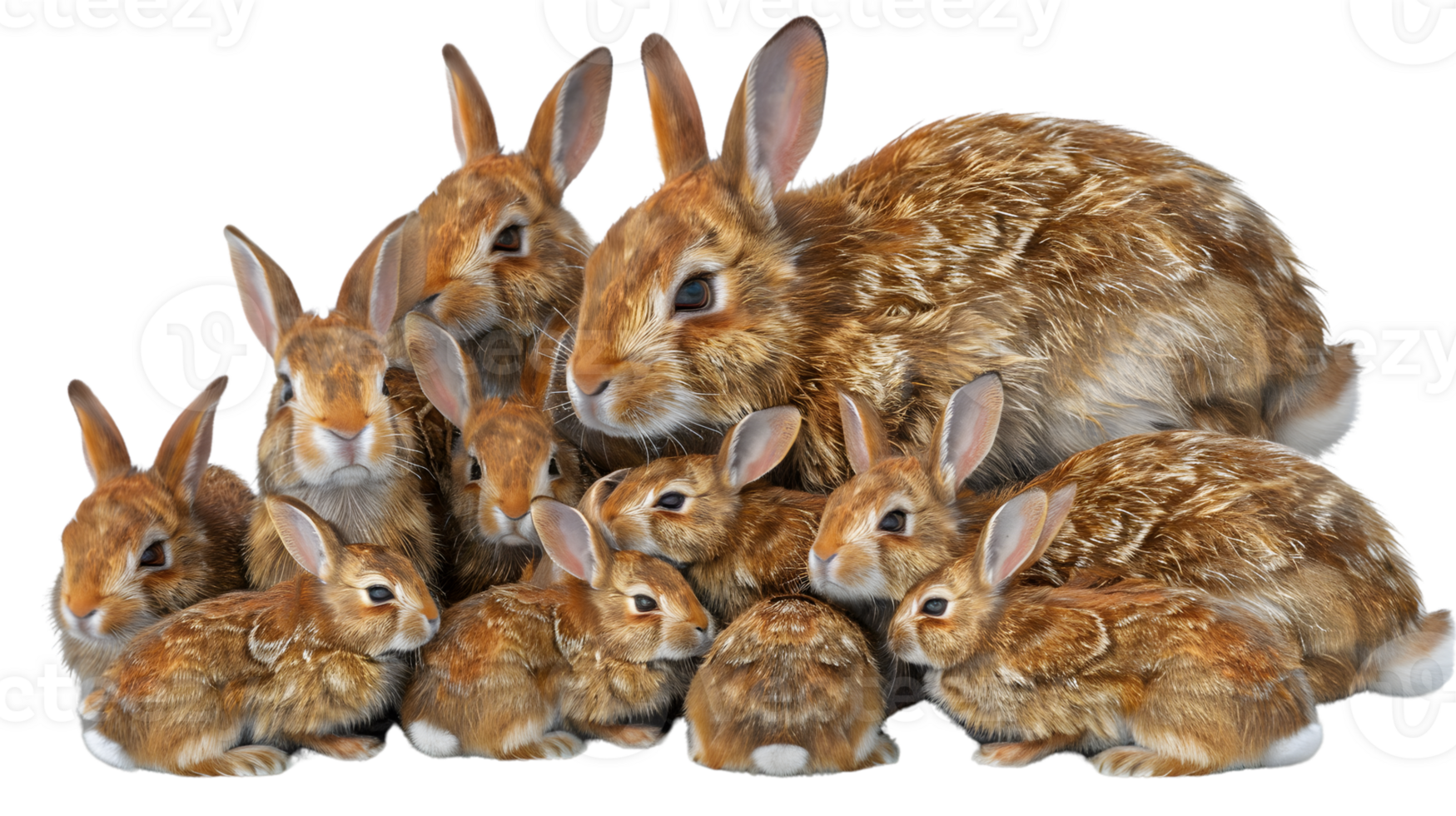 A group of brown rabbits huddled together png