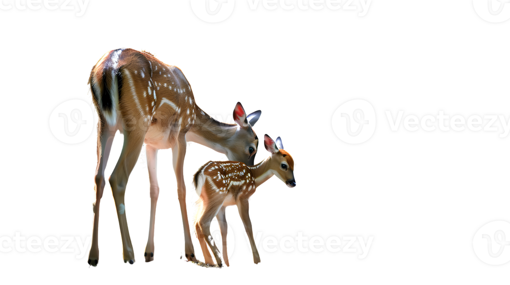 A tender moment between a young and adult deer showcasing their natural bond in a serene setti png