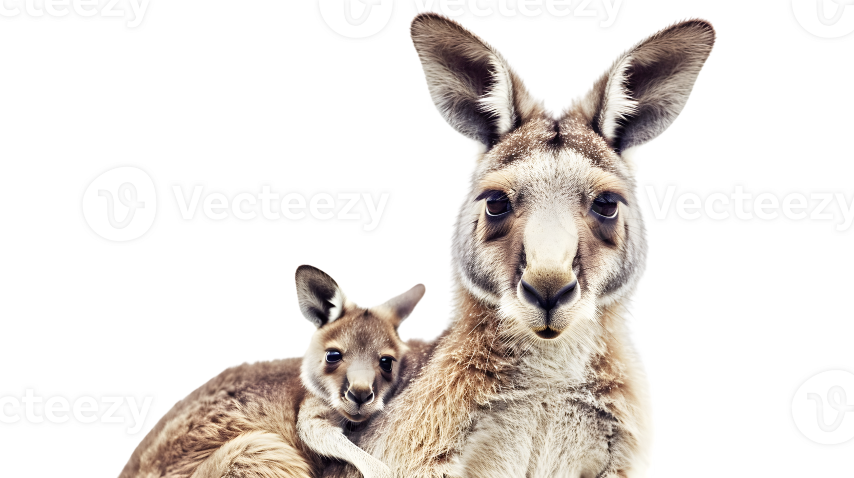 A tender moment between a parent and young marsupial showcasing their bond against a stark bac png