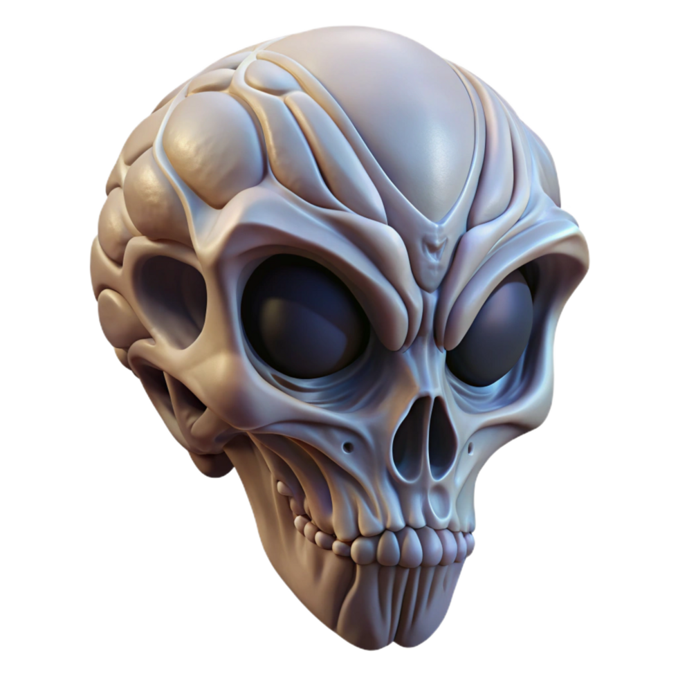 serene rustic Alien skull with unusual bone structure and intricate patterns 4K png