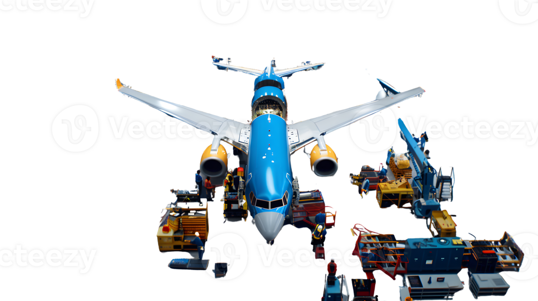Aircraft Maintenance Scene with Ground Crew and Equipment png