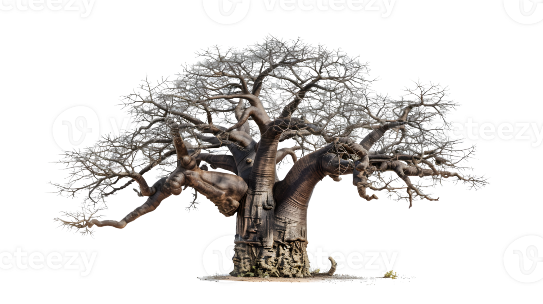 Ancient Baobab Tree Isolated on Black Background Winter Branches Nature Photography png