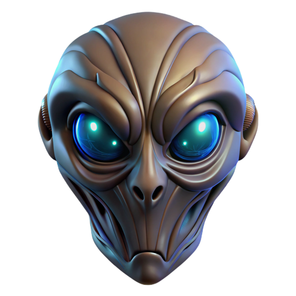 impressive rustic Alien mask with intricate carvings and glowing eyes genuine png