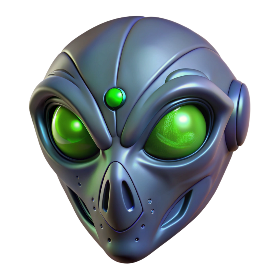 impressive rustic Alien mask with intricate carvings and glowing eyes professional png
