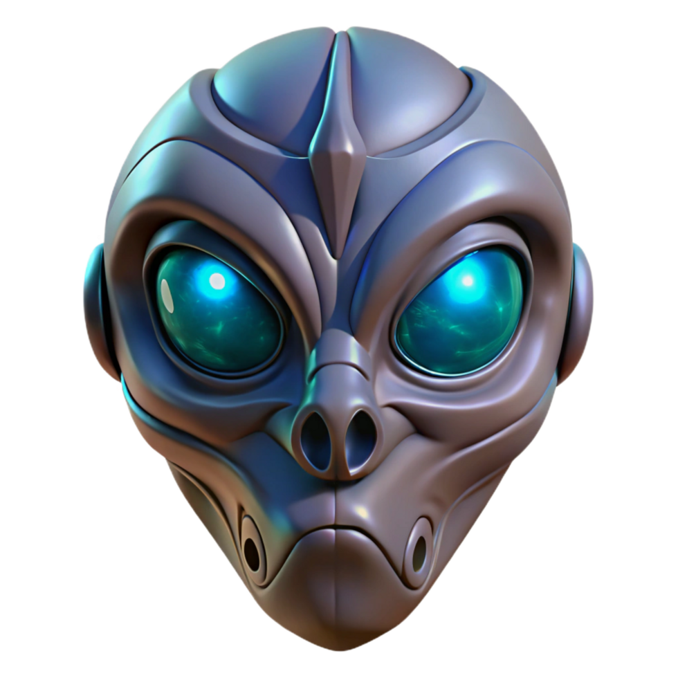 extraordinary artistic Alien mask with intricate carvings and glowing eyes original png