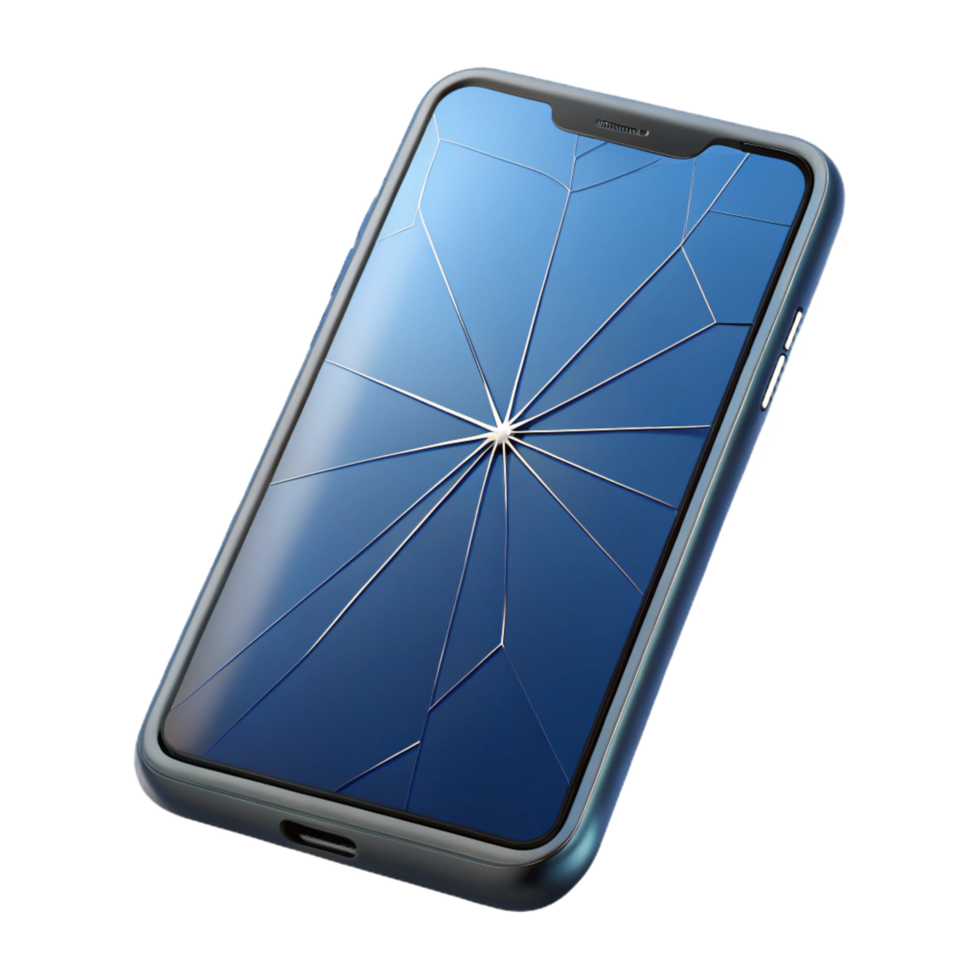 vibrant vintage Smartphone with cracked screen, isolated high resolution png