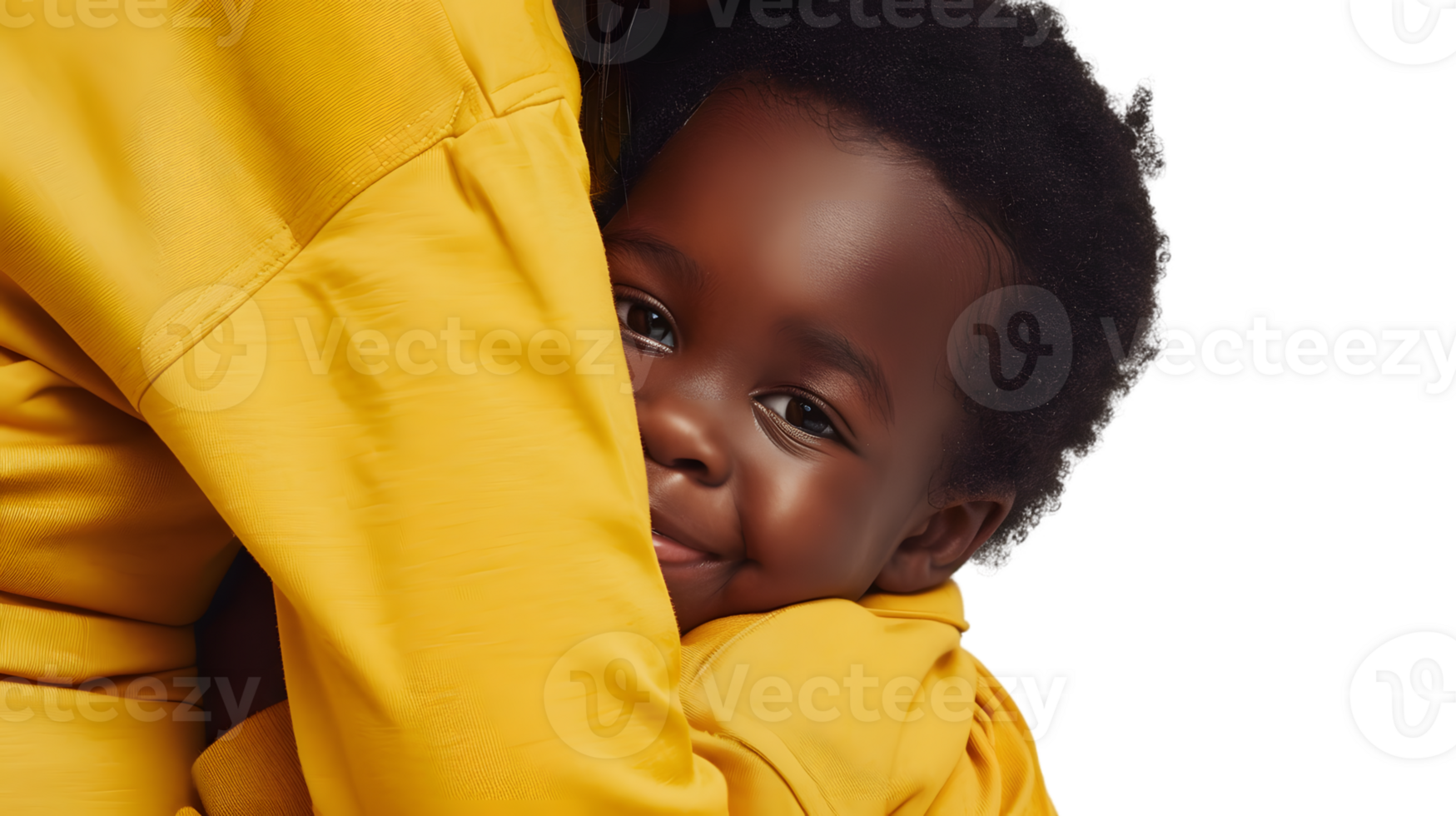 Child Hugging Warm Embrace Golden Yellow Clothing Happy Kid Black Child Studio Portrait png