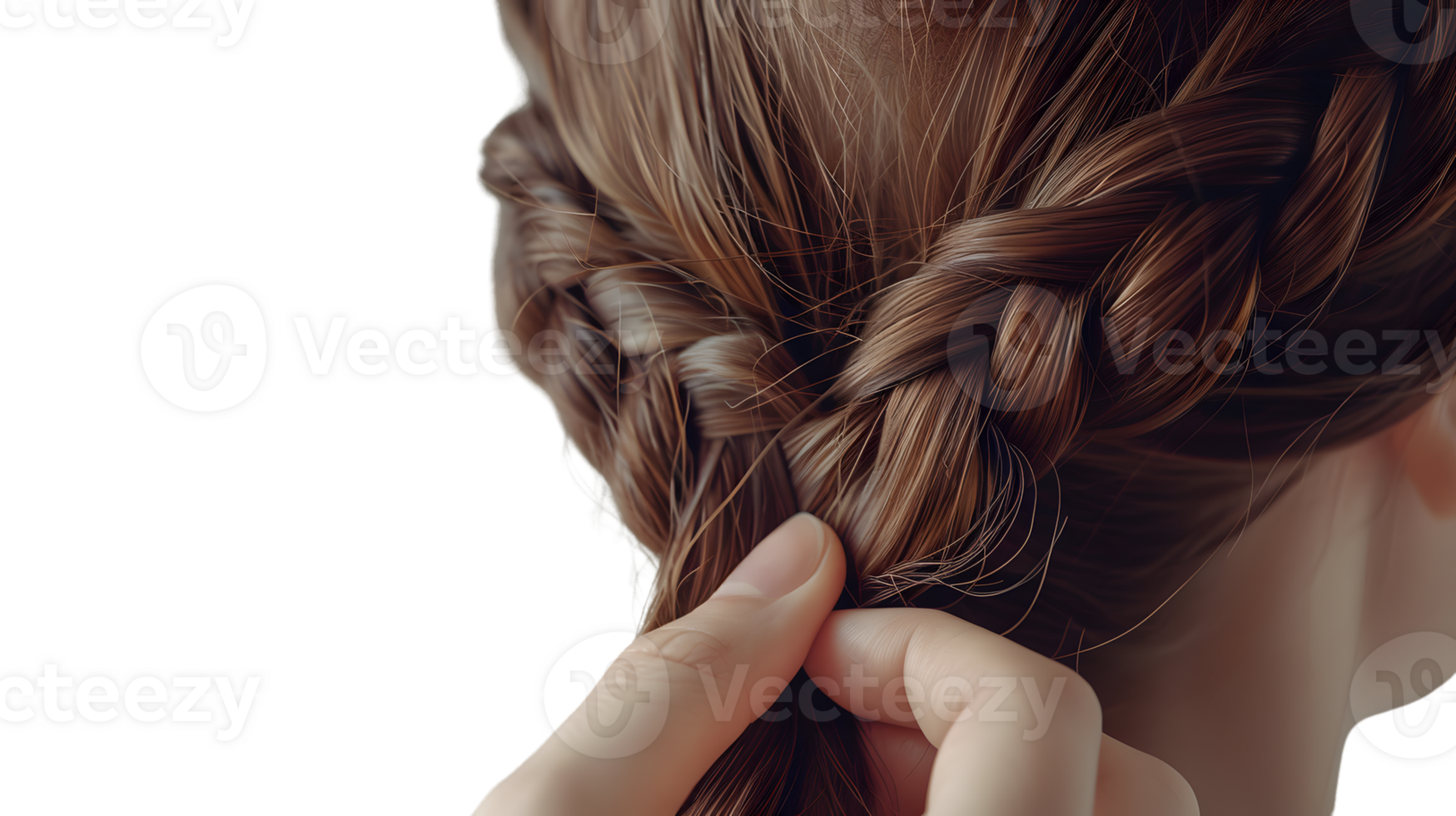 Closeup of a braided hairstyle brown hair styled and arranged haircare beauty texture png