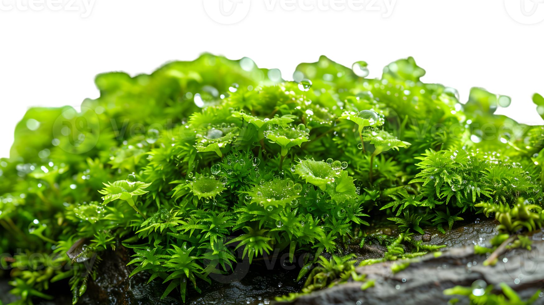 Closeup of Dewy Green Moss Texture with Water Droplets png