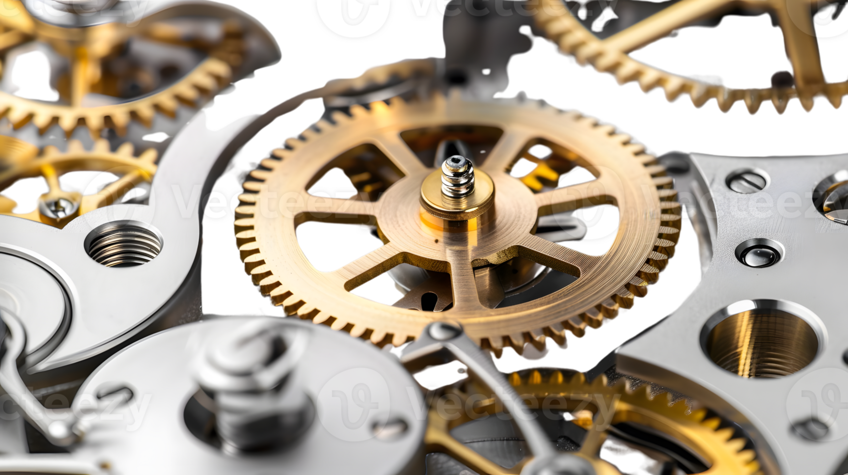 Closeup of intricate clockwork gears mechanism png