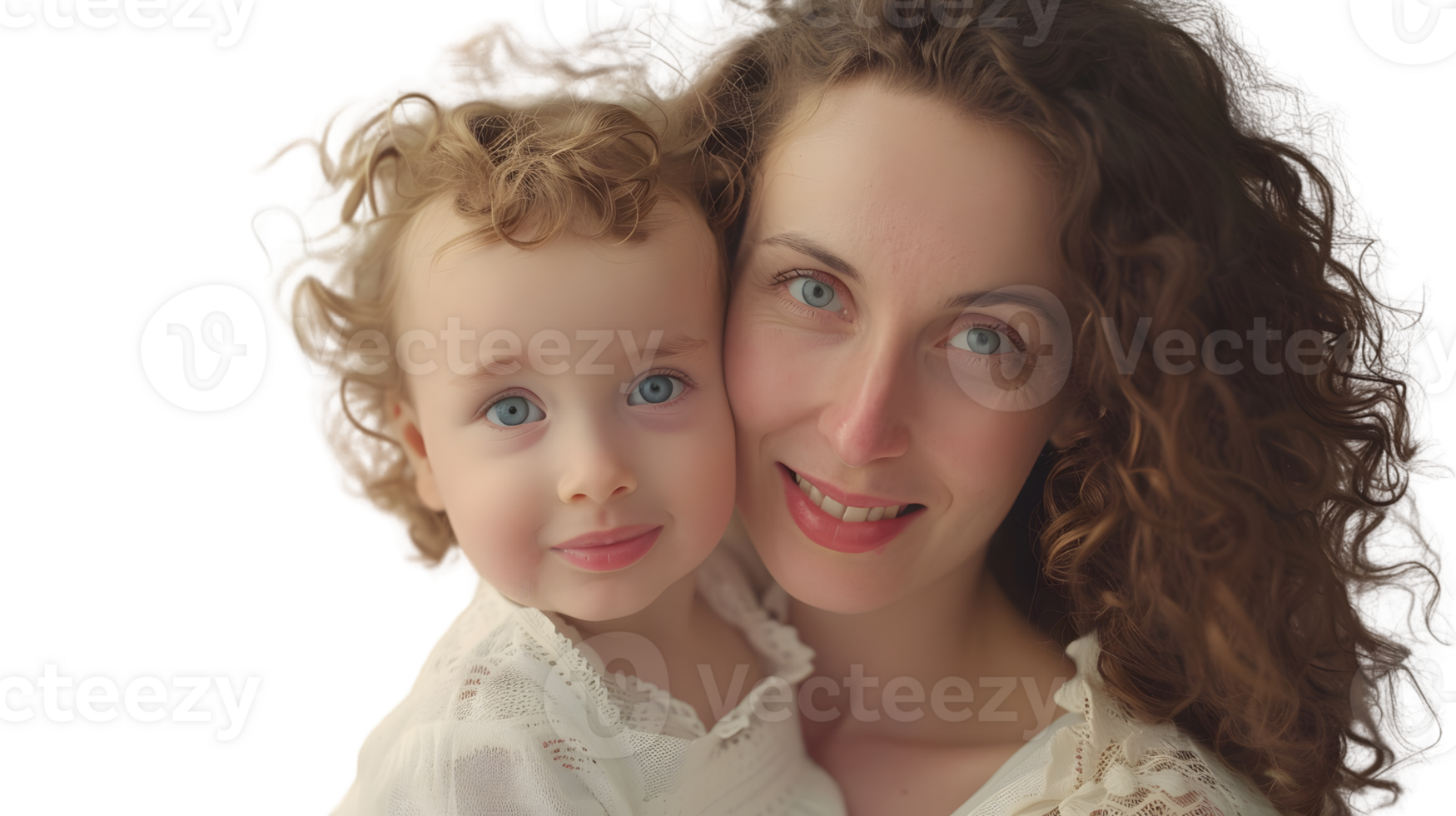 Closeup portrait of a mother and young child cuddling together png