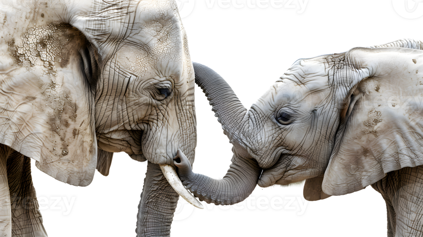 Closeup of Two Elephants Touching Trunks png