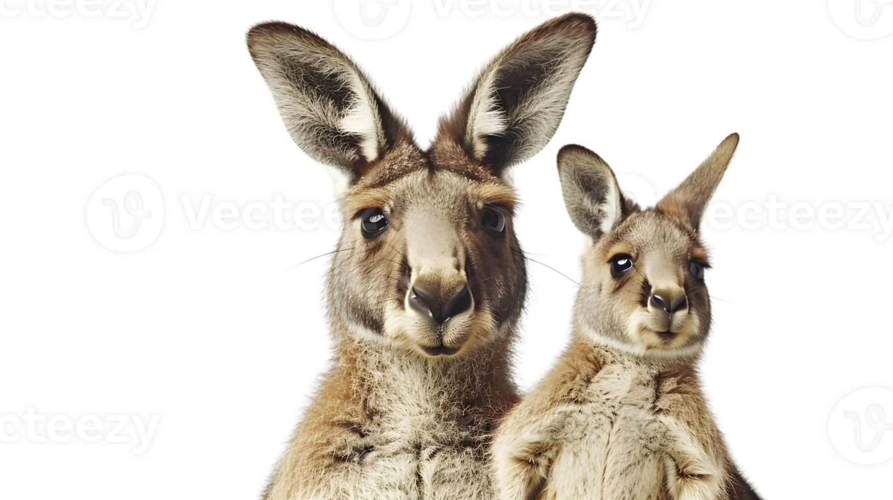 Closeup portrait of two kangaroos adult and joey png