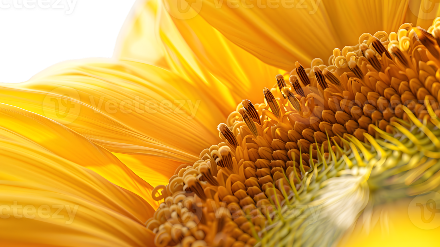 Closeup view of a vibrant yellow flowers center and petals png