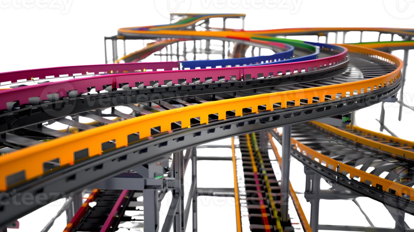 Colorful Roller Coaster Track Amusement Park Ride Thrill Speed Design png
