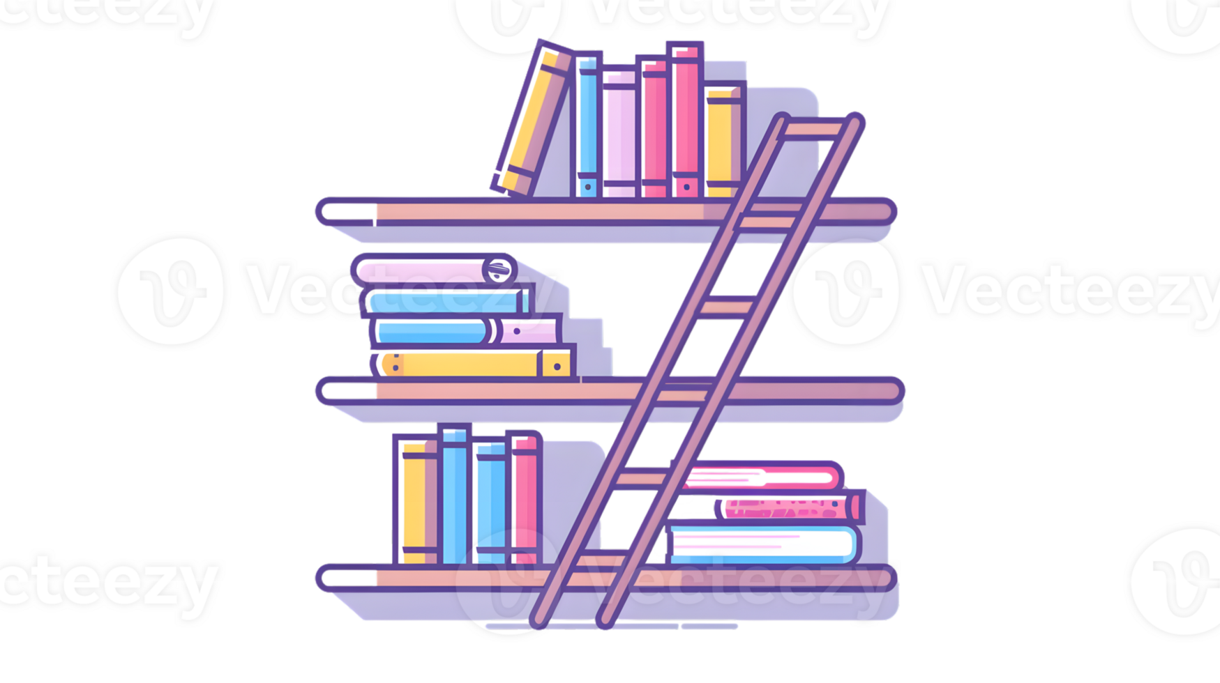 A colorful bookshelf with a ladder perfect for education learning and library themes png