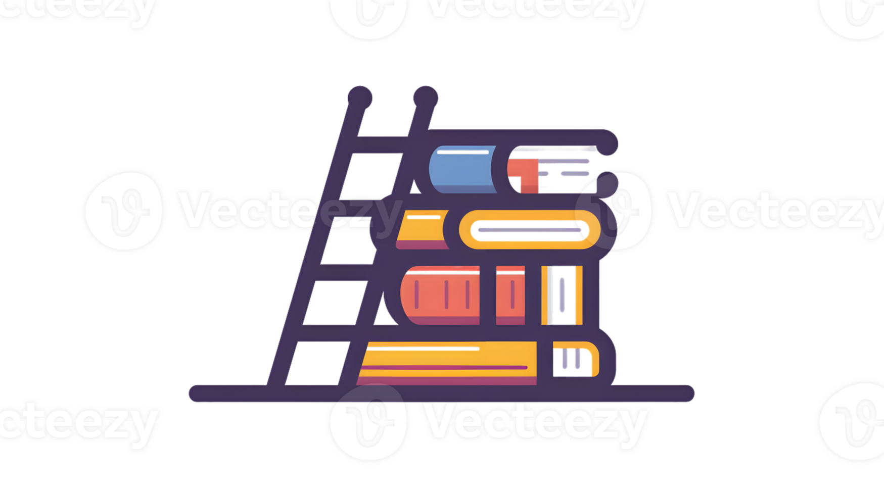 A colorful bookshelf with a ladder perfect for education learning and library theme s png