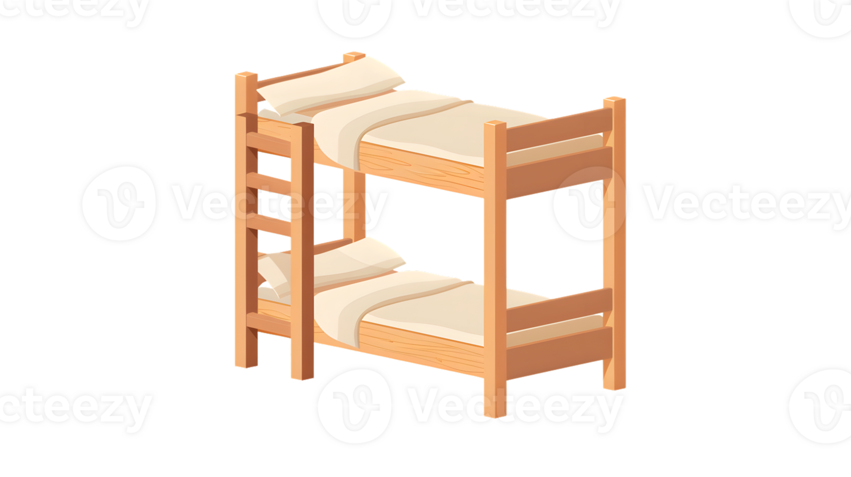 A cozy wooden bunk bed with neatly arranged bedding ideal for childrens rooms or shared sleep png