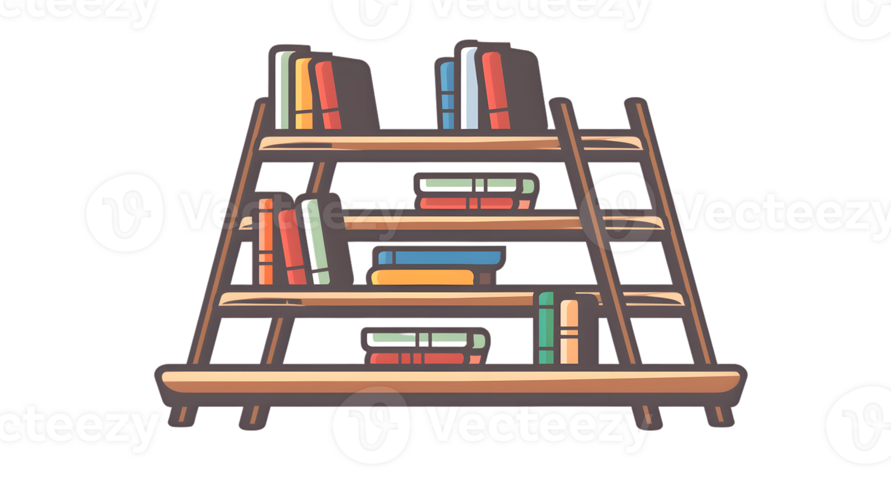 A cozy bookshelf filled with colorful books perfect for home decor and library themes png